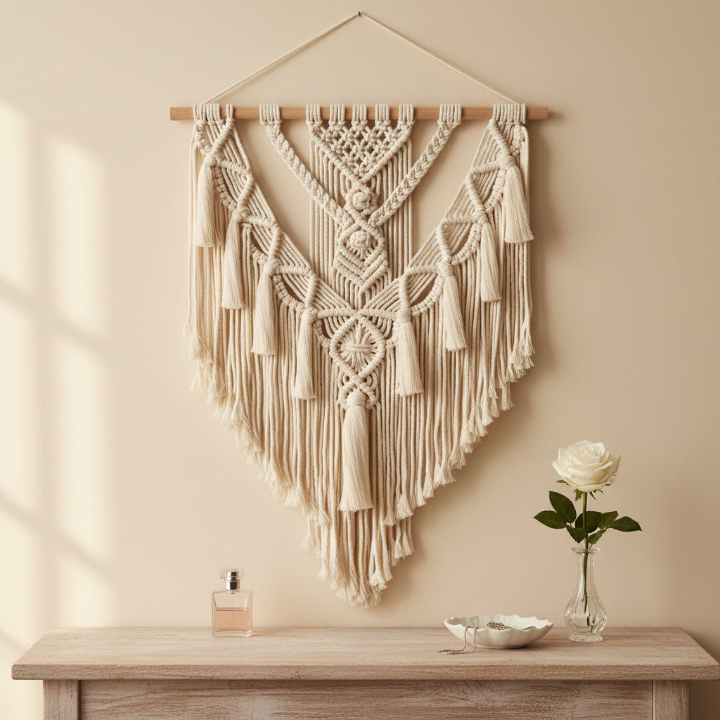 Tenture murale en macramé tissé à la main