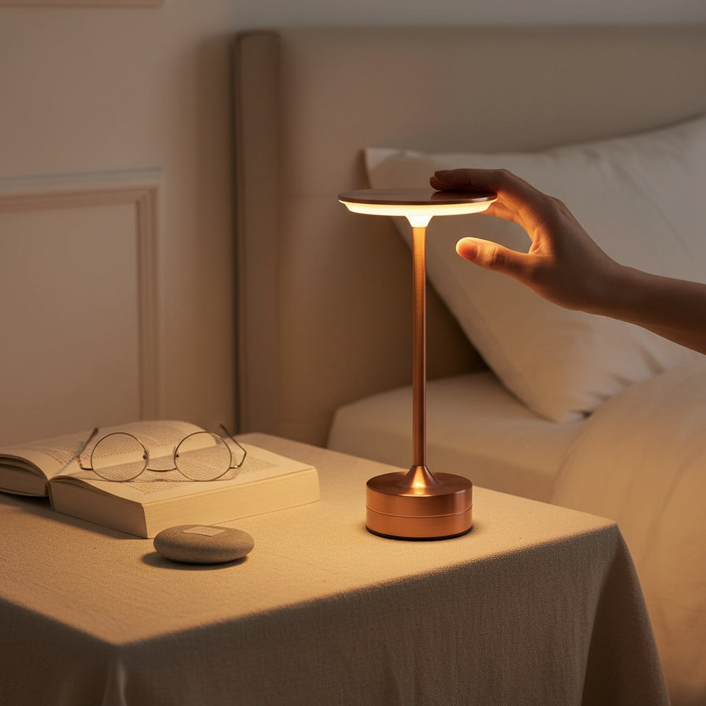 Lampe luxe de chevet tactile sans fil, douce et épurée