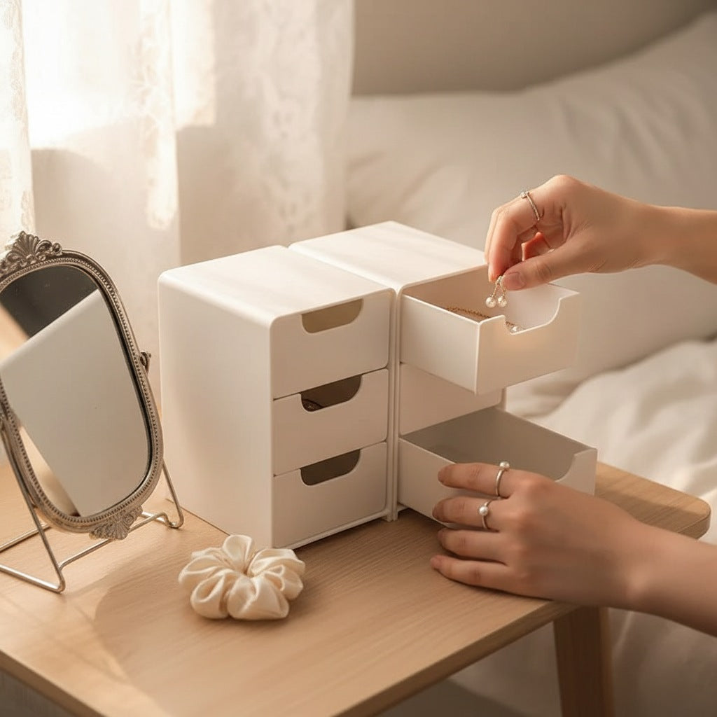 Mini organisateur 3 tiroirs sur coiffeuse - vue lifestyle
