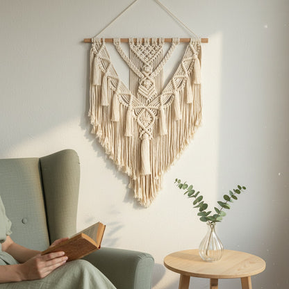 Tenture murale en macramé tissé à la main
