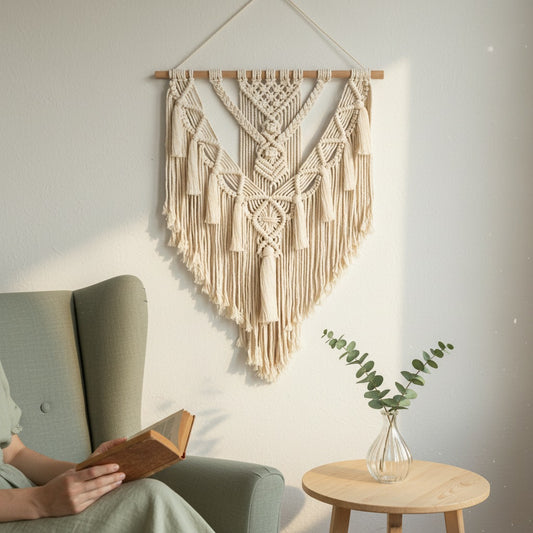 Tenture murale en macramé tissé à la main