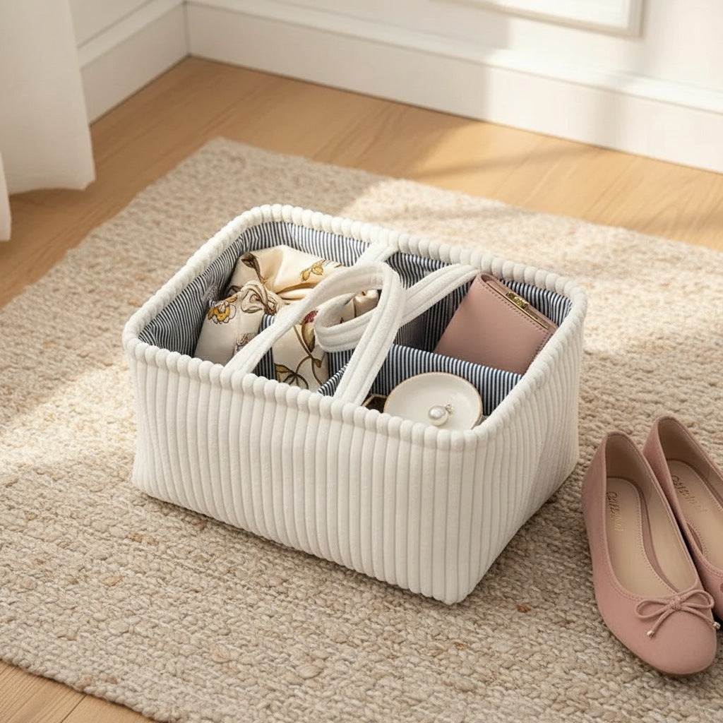 Grand panier esprit bohème blanc compartimenté avec accessoires - Chandore