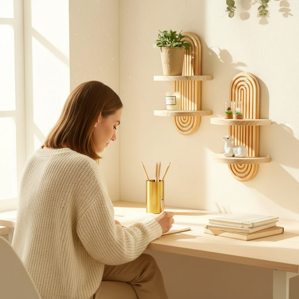 Étagère murale en bois, esprit bohème