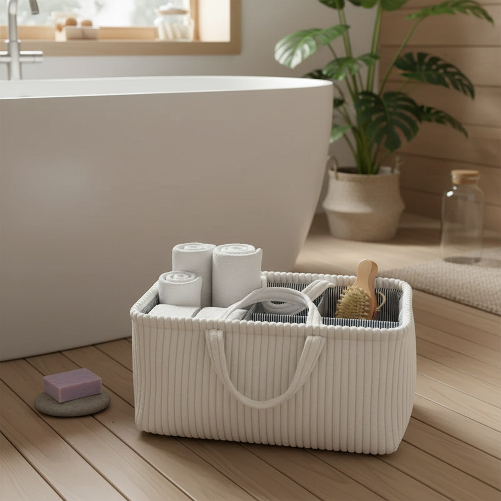 Grand panier esprit bohème brun avec compartiments amovibles - Chandore