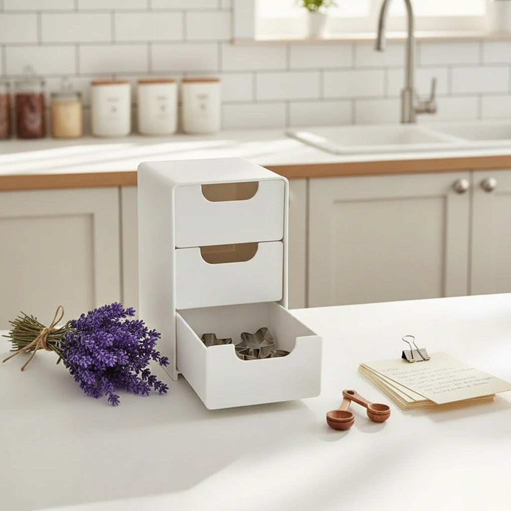 Mini organisateur 3 tiroirs blanc Chandore - idée cadeau
