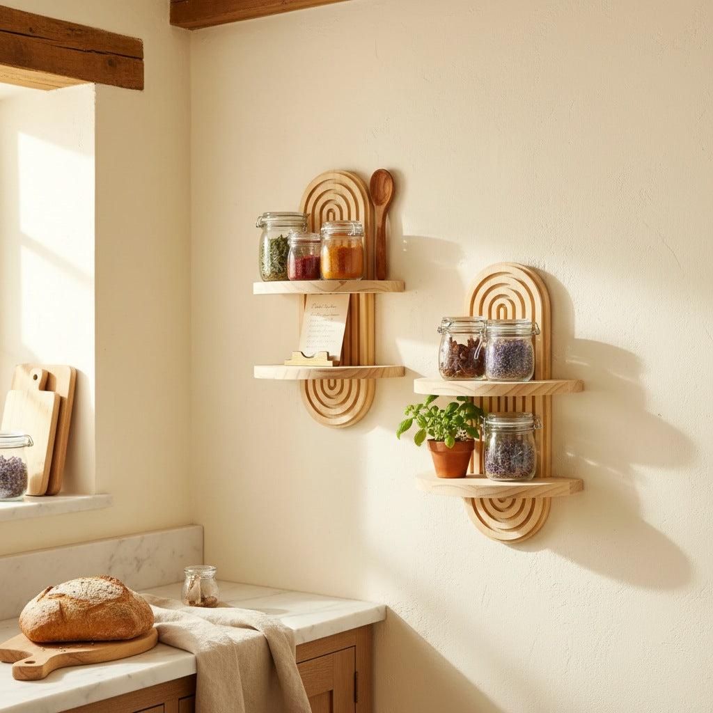 Étagère murale en bois, esprit bohème