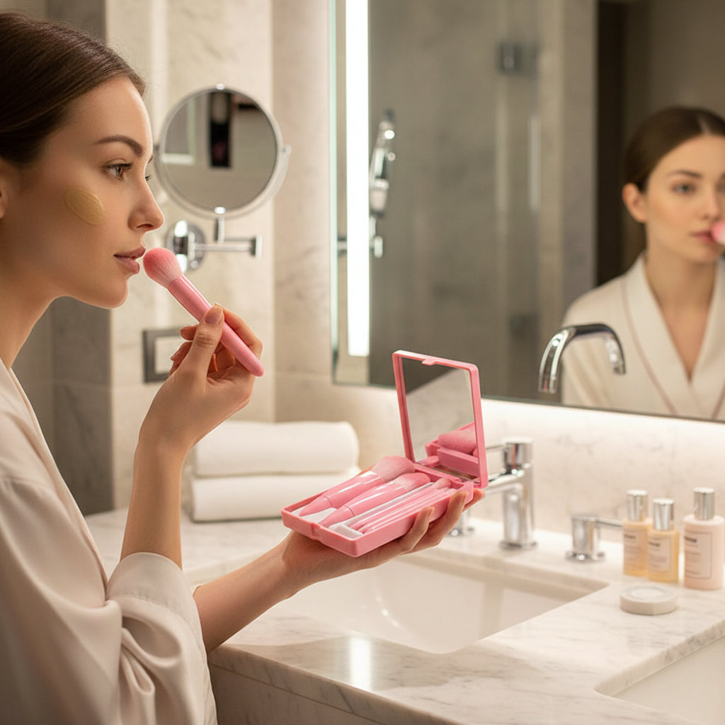 Kit de pinceaux de voyage avec miroir, 5 pièces vue 8 - Chandore
