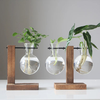 Vase ampoule en verre et bois, style champêtre vue 3 - Chandore