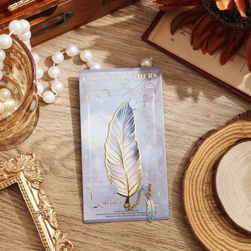Marque-page plume bronze et chaîne dorée vue 9 - Chandore