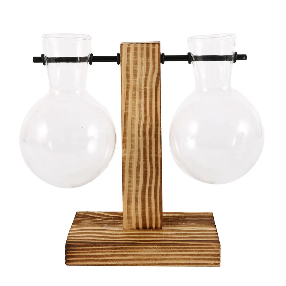 Vase ampoule en verre et bois, style champêtre vue 7 - Chandore