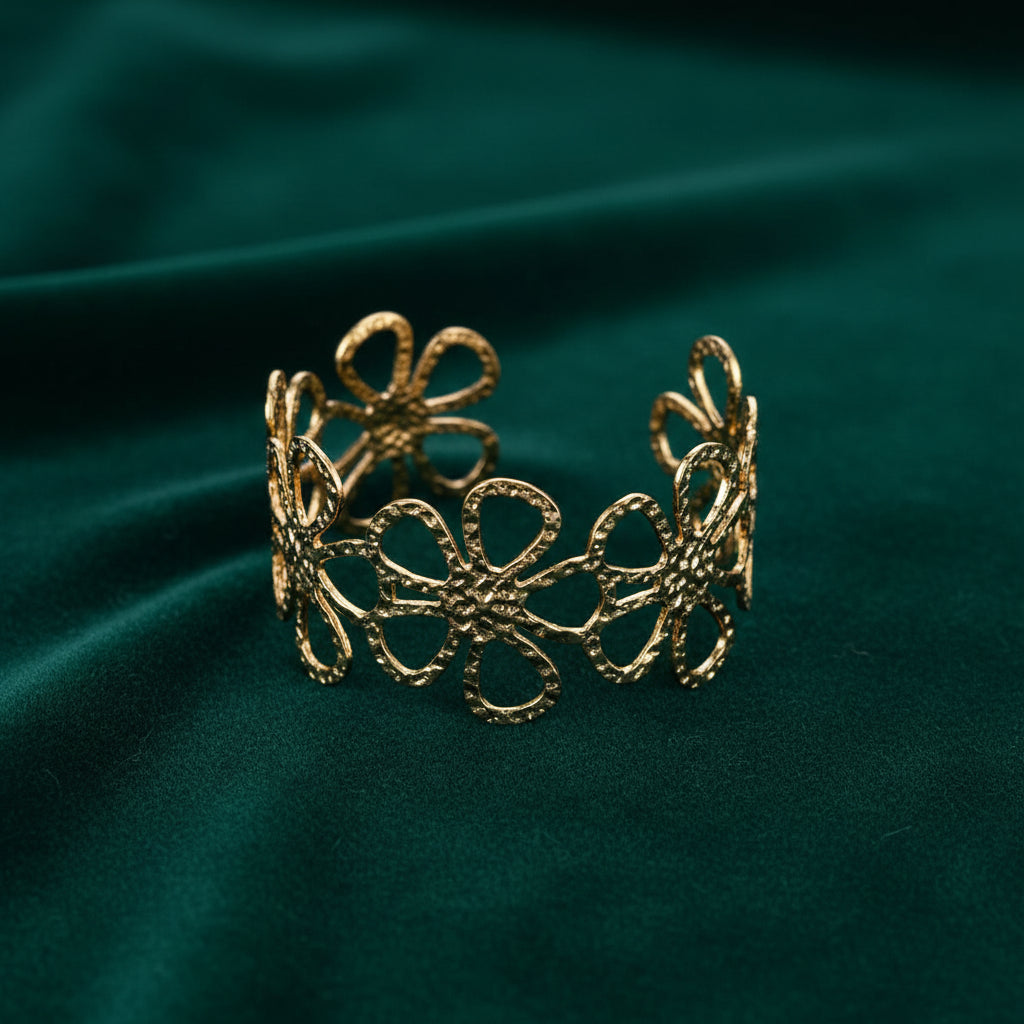 Manchette dorée à motifs, en acier inoxydable vue 10 - Chandore