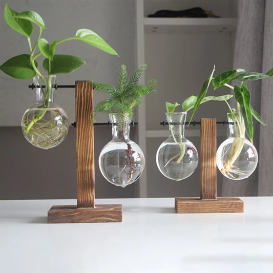 Vase ampoule en verre et bois, style champêtre - Chandore