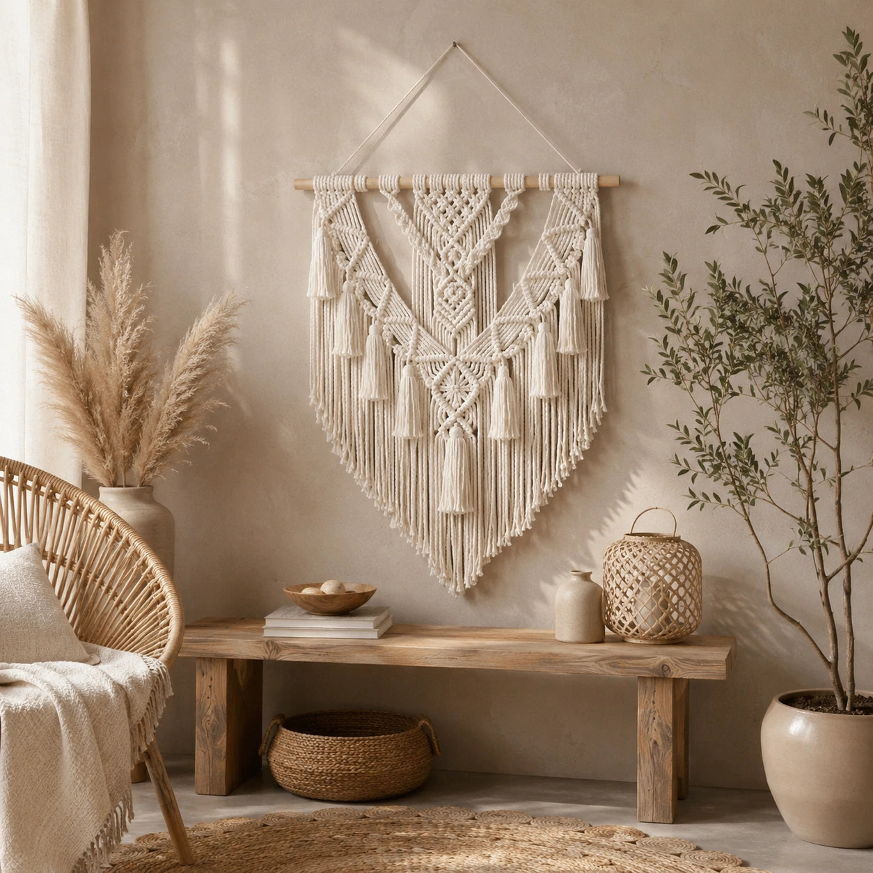 Tenture murale en macramé tissé à la main