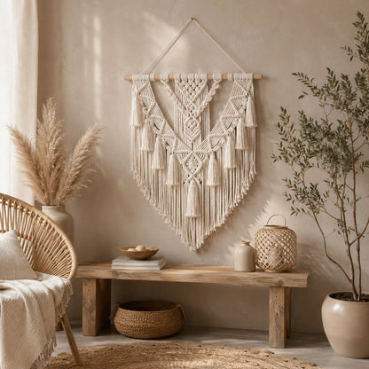 Tenture murale en macramé tissé à la main