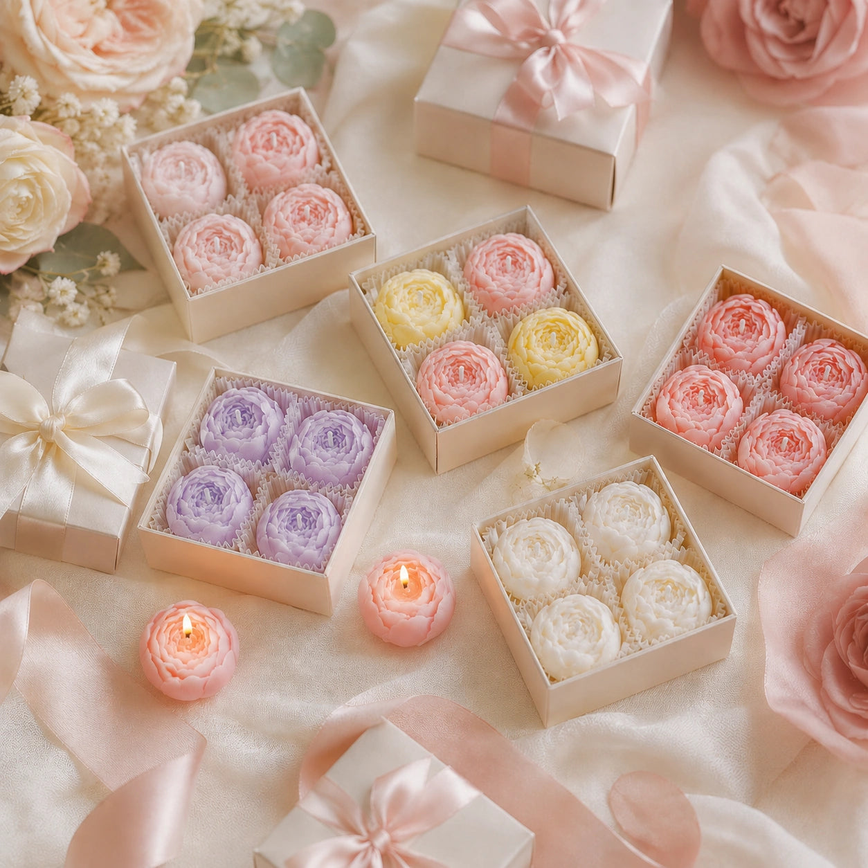 Bougies fleur de rose en cire de soja