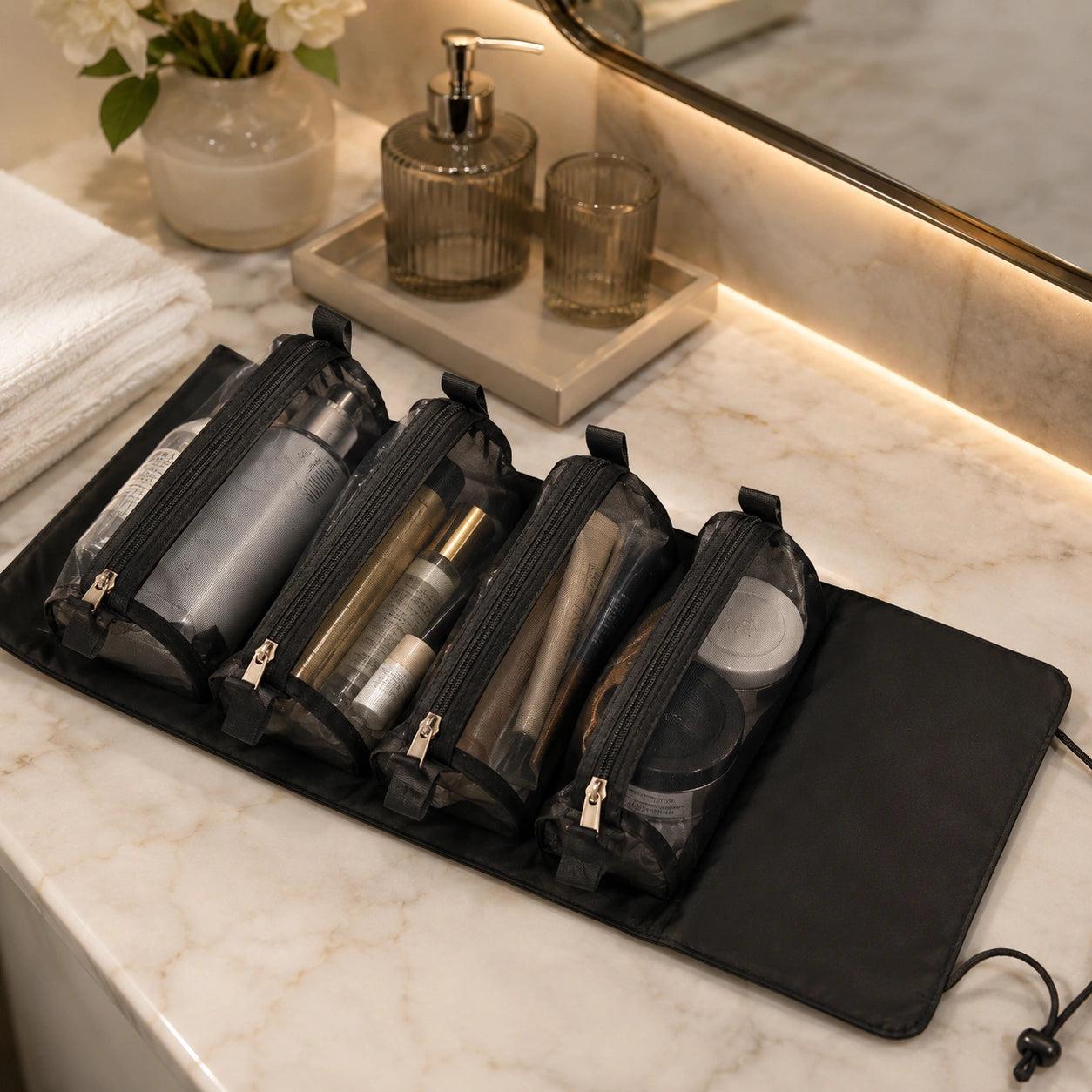 Trousse voyage Chandore - coloris Rose, Noir, Brun