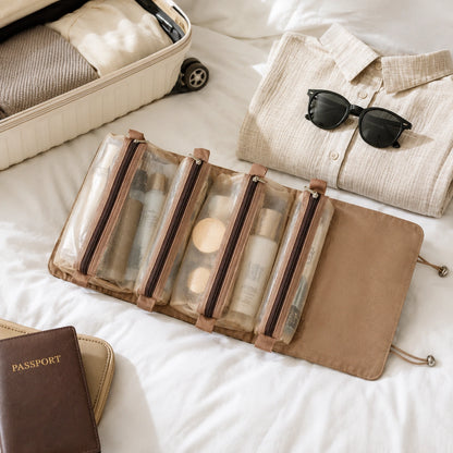Trousse de voyage compacte - détail fermeture et matière