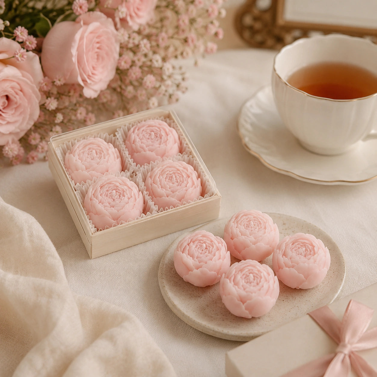 Bougies fleur de rose en cire de soja