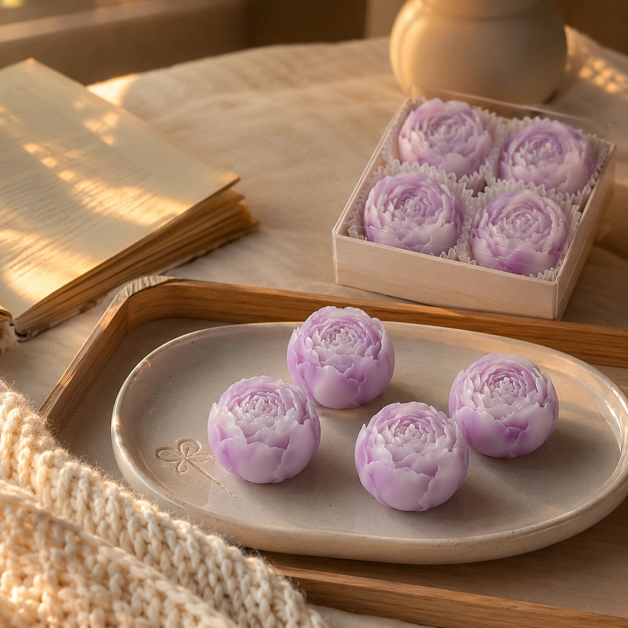 Bougies fleur de rose en cire de soja